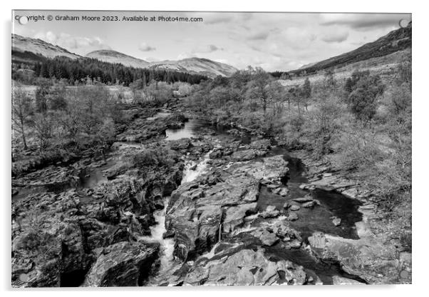 Falls of Orchy monochrome Acrylic by Graham Moore