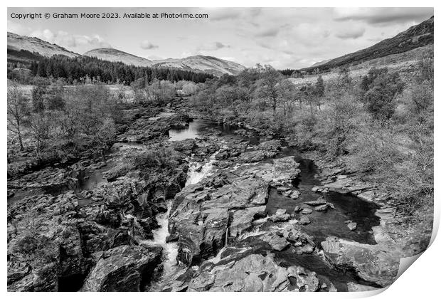 Falls of Orchy monochrome Print by Graham Moore