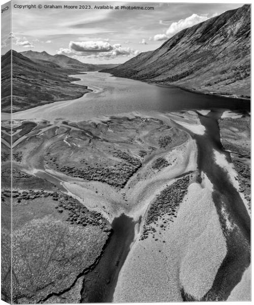 Loch Etive from the north end monochrome Canvas Print by Graham Moore