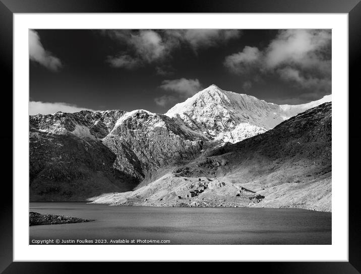 Snowdon in black and white - from Llyn Llydaw Framed Mounted Print by Justin Foulkes