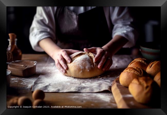 A homemade sweet bread kneaded by an expert cook.Ai generated Framed Print by Joaquin Corbalan