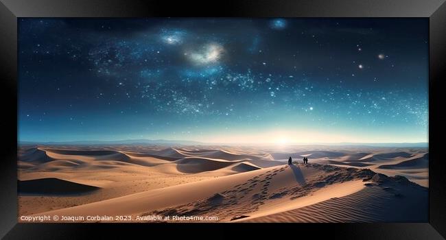 Beautiful night landscape of the desert with the starry sky, panoramic. Ai generated. Framed Print by Joaquin Corbalan