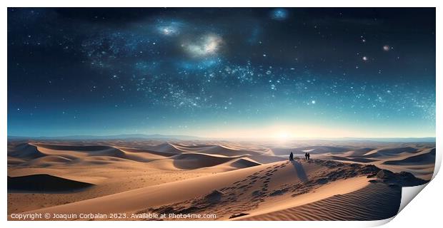 Beautiful night landscape of the desert with the starry sky, panoramic. Ai generated. Print by Joaquin Corbalan