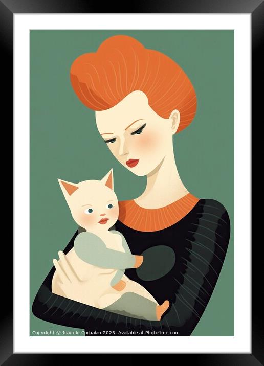 Artistic illustration of a mother with her baby, watercolor painting. Ai generated. Framed Mounted Print by Joaquin Corbalan