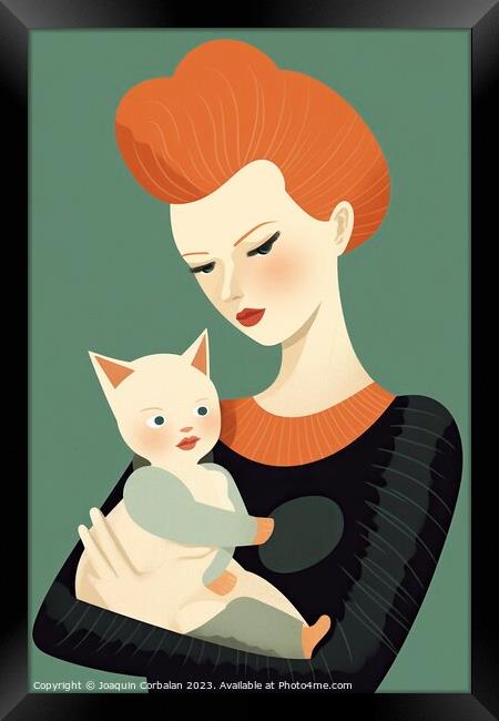 Artistic illustration of a mother with her baby, watercolor painting. Ai generated. Framed Print by Joaquin Corbalan