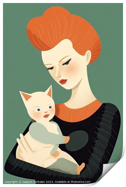 Artistic illustration of a mother with her baby, watercolor painting. Ai generated. Print by Joaquin Corbalan