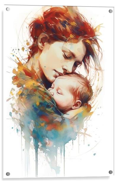 artistic watercolor illustration capturing the profound bond between a mother and her baby. AI Generated Acrylic by Joaquin Corbalan