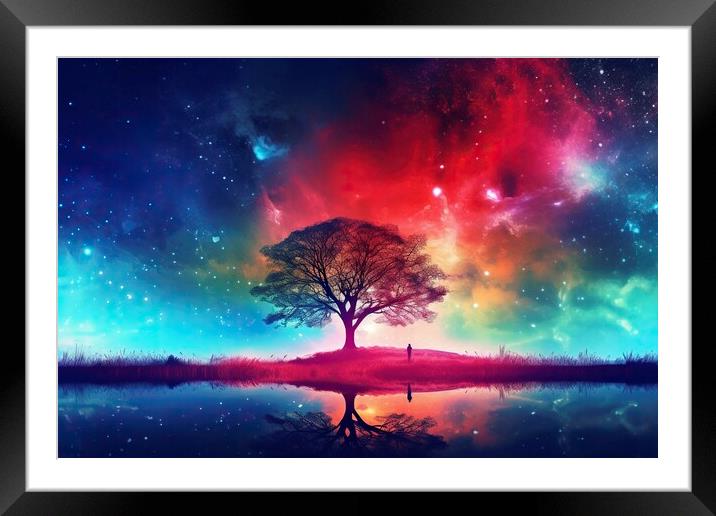 Landscape designed with vibrant neon colors, abstract and dreamy design. Ai generated. Framed Mounted Print by Joaquin Corbalan