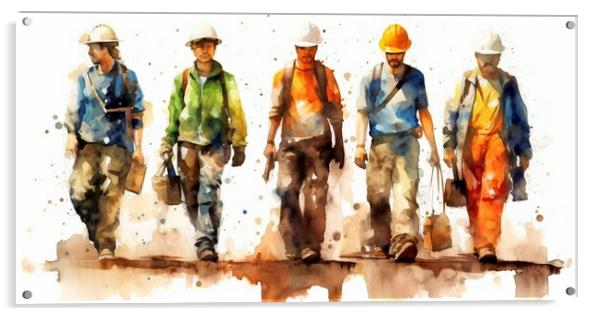 On a white background, a group of working people, painted with brightly colored watercolors. Ai generated. Acrylic by Joaquin Corbalan