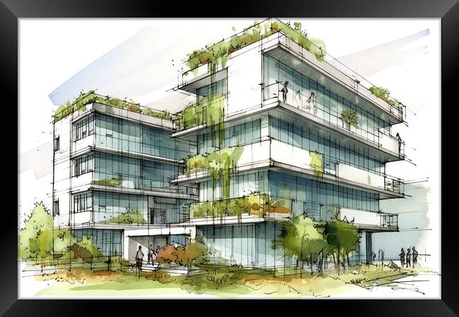 Sketch of the planning of a sustainable residential area. Ai generated. Framed Print by Joaquin Corbalan