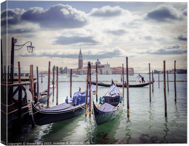Serene Venice: Gondolas by Saint Mark's Square Canvas Print by Steven King