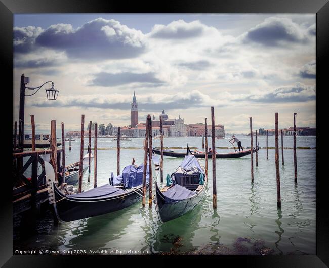 Serene Venice: Gondolas by Saint Mark's Square Framed Print by Steven King