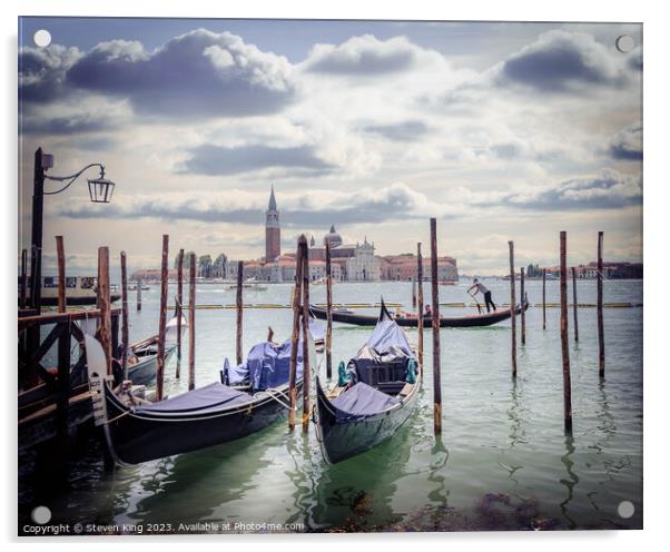Serene Venice: Gondolas by Saint Mark's Square Acrylic by Steven King
