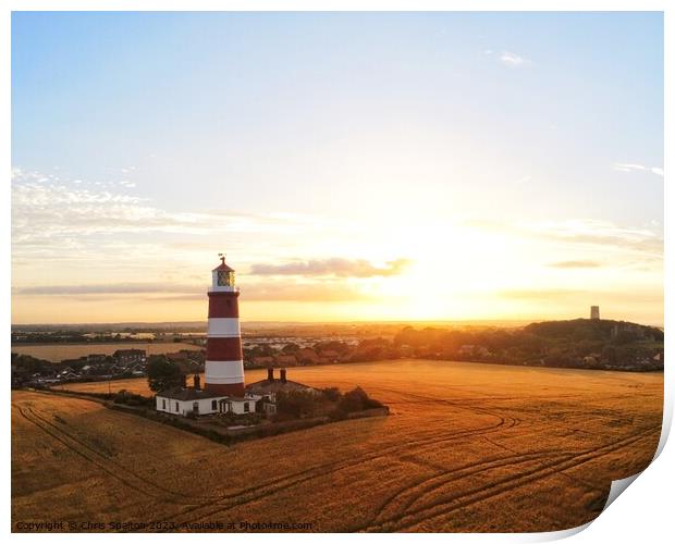 Happisburgh Lighthouse at Sunset Print by Chris Spalton