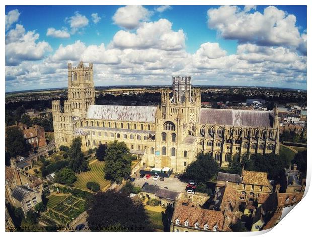 Aerial view of Ely Cathedral Print by Chris Spalton