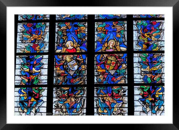 Angels Stained Glass St John Baptist Cathedral Lyon France Framed Mounted Print by William Perry