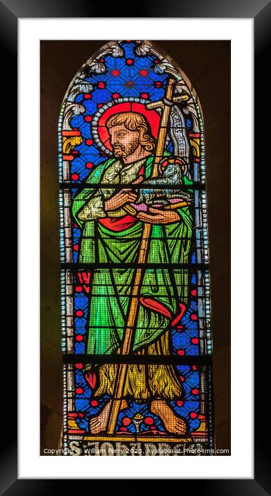 Saint John Stained Glass St John Baptist Cathedral Lyon France Framed Mounted Print by William Perry