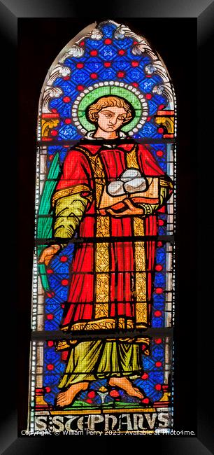 St Stephen Stained Glass St John Baptist Cathedral Lyon France Framed Print by William Perry