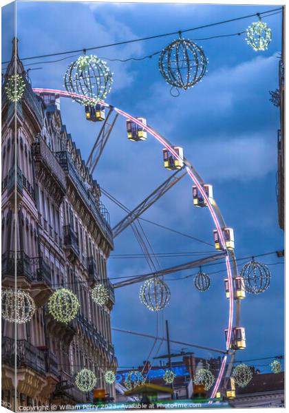 Christmas Decorations Street Cityscape Lyon France Canvas Print by William Perry