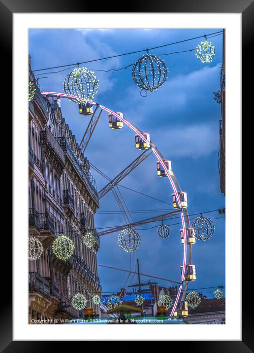 Christmas Decorations Street Cityscape Lyon France Framed Mounted Print by William Perry