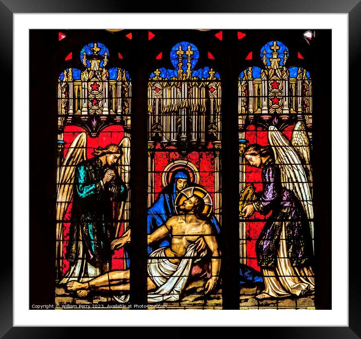 Mary Pieta Stained Glass St John Baptist Cathedral Lyon France Framed Mounted Print by William Perry