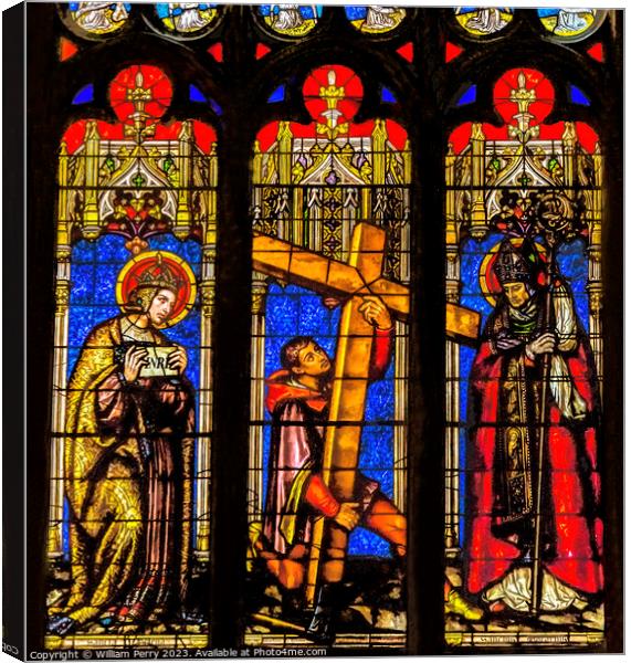 Simon Cross Stained Glass St John Baptist Cathedral Lyon France Canvas Print by William Perry