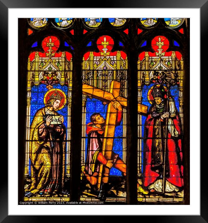Simon Cross Stained Glass St John Baptist Cathedral Lyon France Framed Mounted Print by William Perry