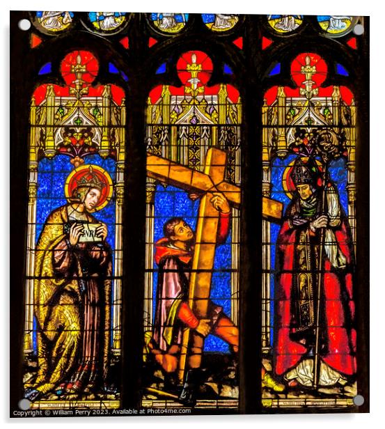 Simon Cross Stained Glass St John Baptist Cathedral Lyon France Acrylic by William Perry