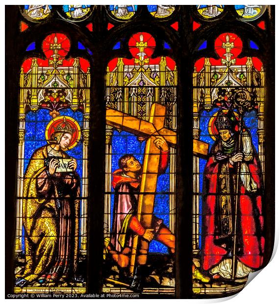 Simon Cross Stained Glass St John Baptist Cathedral Lyon France Print by William Perry