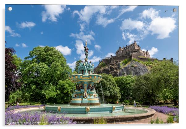 Ross Fountain and Edinburgh Castle Acrylic by Kasia Design