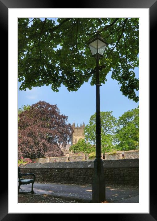 Views of wells cathedral in the summer shade Framed Mounted Print by Tony lopez