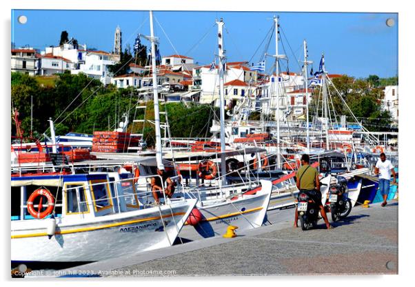 Vibrant Quayside Scene in Skiathos Town Acrylic by john hill