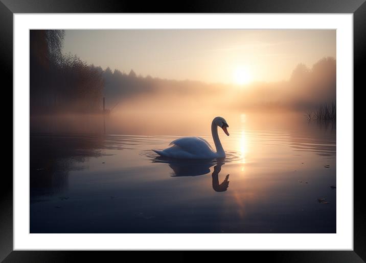 Swan Sunrise Framed Mounted Print by Picture Wizard