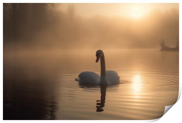 Golden Swan  Print by Picture Wizard