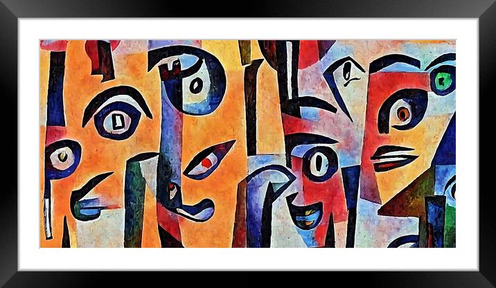 Cubist Faces Framed Mounted Print by Luigi Petro