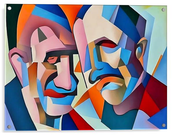 Two Elders in Cubist Harmony Acrylic by Luigi Petro