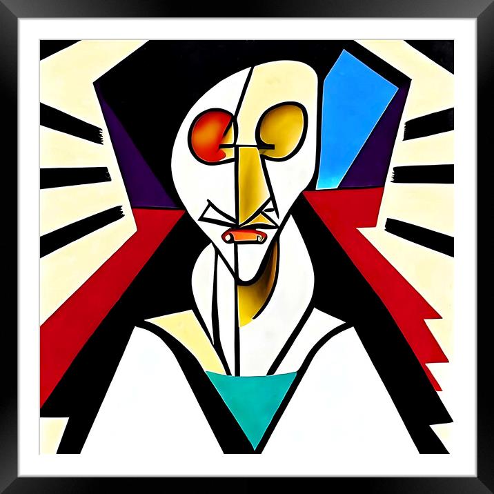 Cubist style portrait of a human face. Framed Mounted Print by Luigi Petro