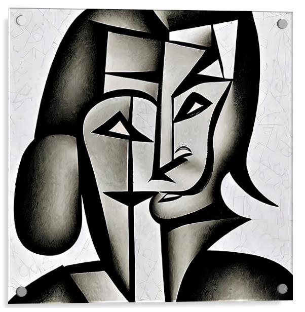 Cubist style portrait of a human face. Acrylic by Luigi Petro