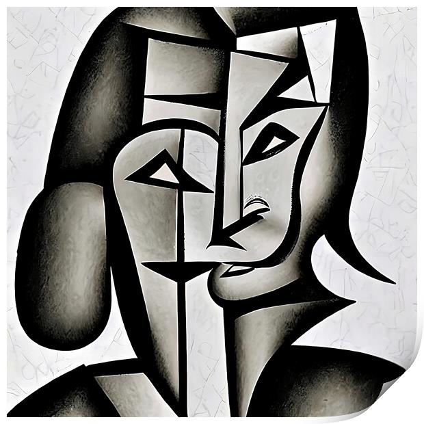 Cubist style portrait of a human face. Print by Luigi Petro
