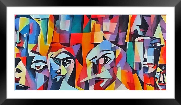 Cubist style portrait with face of  various people Framed Mounted Print by Luigi Petro