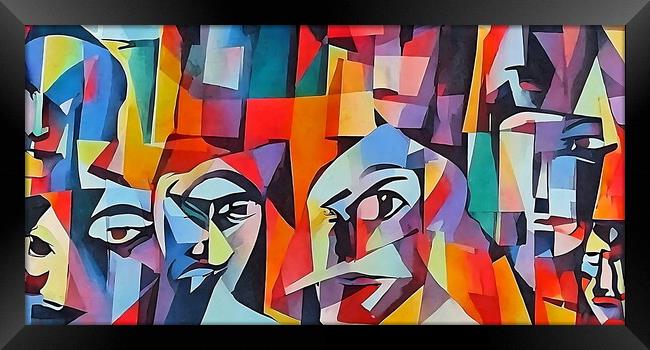 Cubist style portrait with face of  various people Framed Print by Luigi Petro