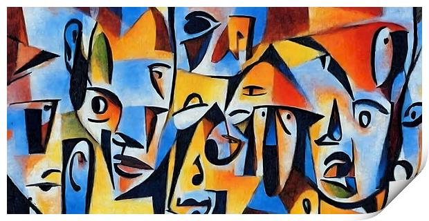 Cubist style portrait with face of  various people Print by Luigi Petro