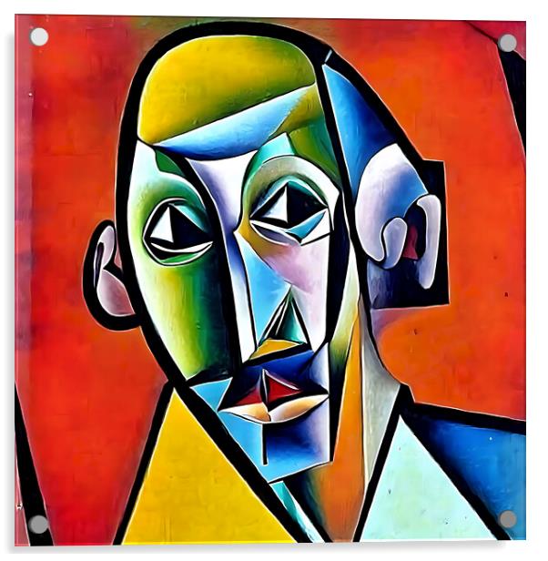 Vibrant Cubist Portrait Painting Acrylic by Luigi Petro