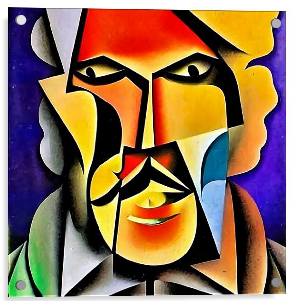 Cubist style portrait of a man  Acrylic by Luigi Petro