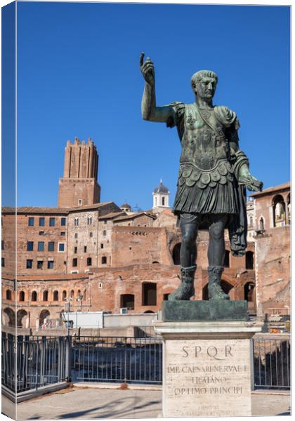 Emperor Trajan Statue In Rome Canvas Print by Artur Bogacki