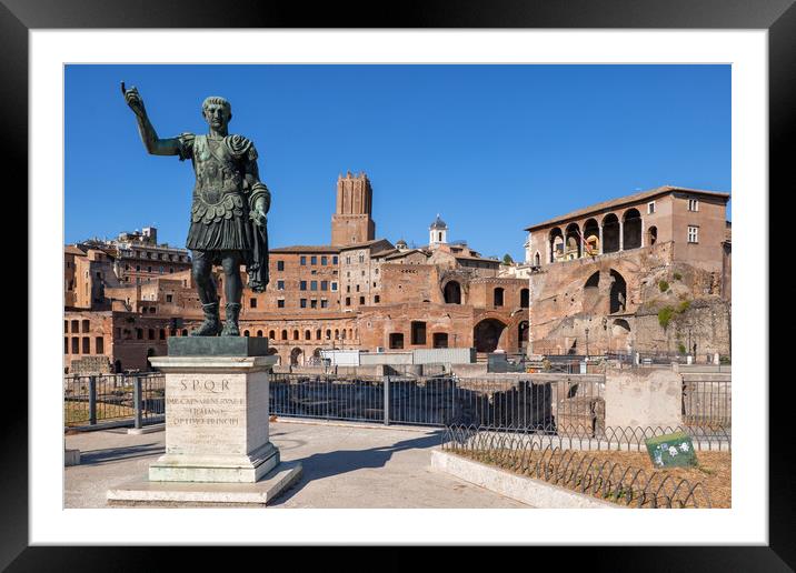Emperor Trajan Statue And Forum In Rome Framed Mounted Print by Artur Bogacki