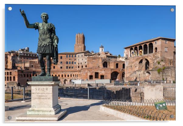 Emperor Trajan Statue And Forum In Rome Acrylic by Artur Bogacki