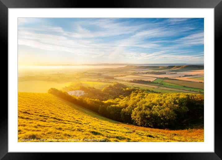 Sunrise over the South Downs from Mount Caburn Framed Mounted Print by Justin Foulkes