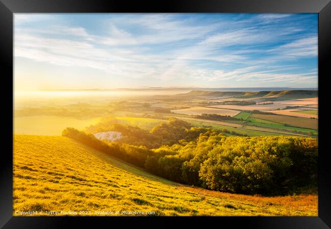 Sunrise over the South Downs from Mount Caburn Framed Print by Justin Foulkes