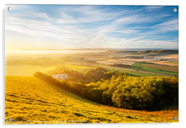 Sunrise over the South Downs from Mount Caburn Acrylic by Justin Foulkes